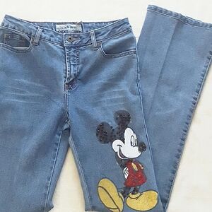 Light Blue Skinny Jeans with Mickey Mouse Appliqué